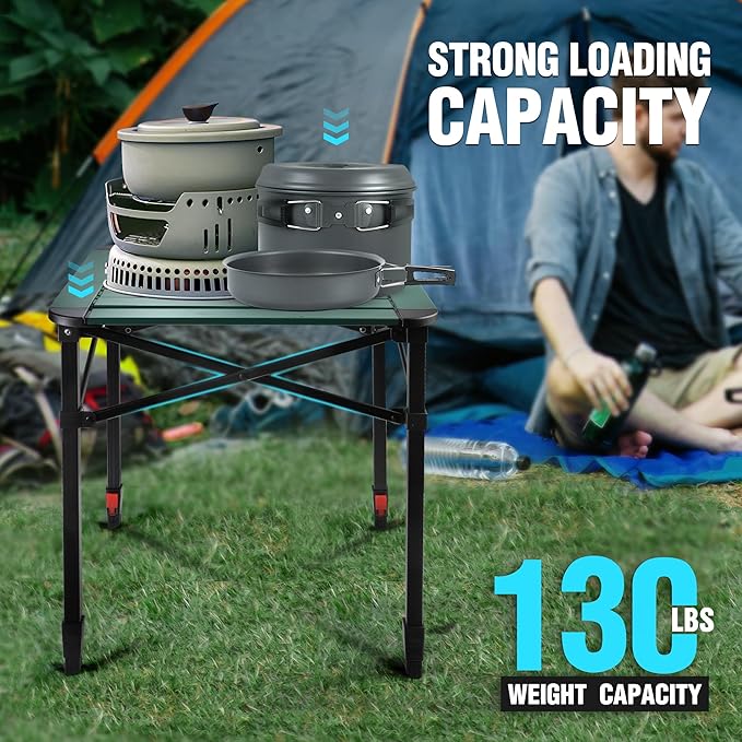 VILLEY Folding Camping Square Table with Carry Bag, Lightweight Aluminum Adjustable Square Table for Outdoor, Camping, Picnic, Backyards, BBQ, Medium