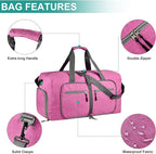 Dimayar 65L Travel Duffle Bag for Men Women - Foldable Duffel Bag with Shoes Compartment - Overnight Bags Waterproof & Tear Resistant(Rouge Pink)