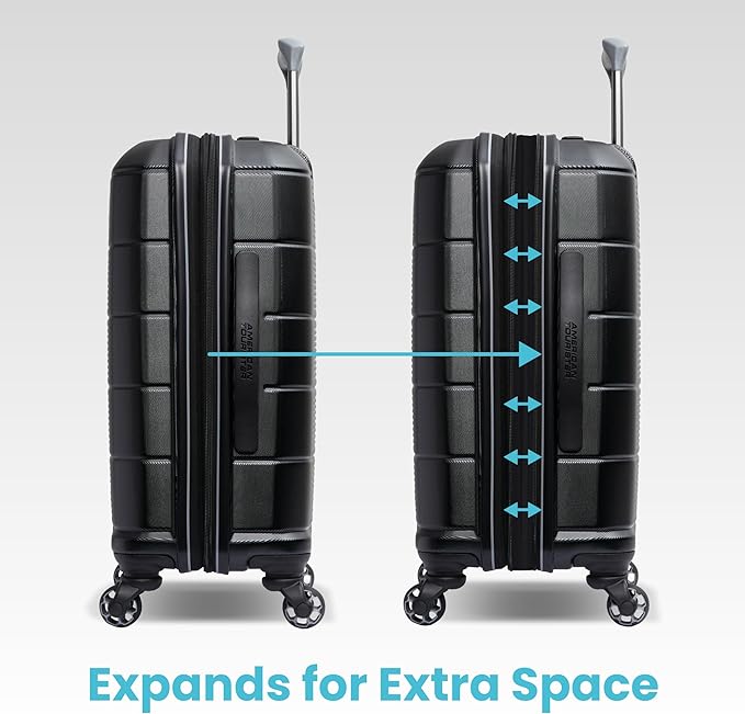 American Tourister Stratum 2.0 Expandable Hardside Luggage with Spinner Wheels, Checked-Medium, Jade Green