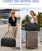 Women Weekender Travel Duffle Bag: Travel Duffel Overnight Bags with Shoe Compartment Large Carry on Tote with 2 Toiletry Bags Weekend Traveling Yoga Gym Hospital Bag for Womens with Wet Pocket Black