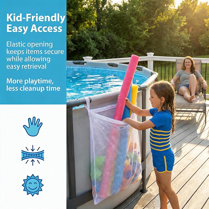 Poolside Perfection! 4-Pack Mesh Storage Bags for Toys, Pool Noodles, Vibrant Floats – Organize Your Swim Gear in Style! (3 pcs Small Zipper Bags & One Large Opening Bag)