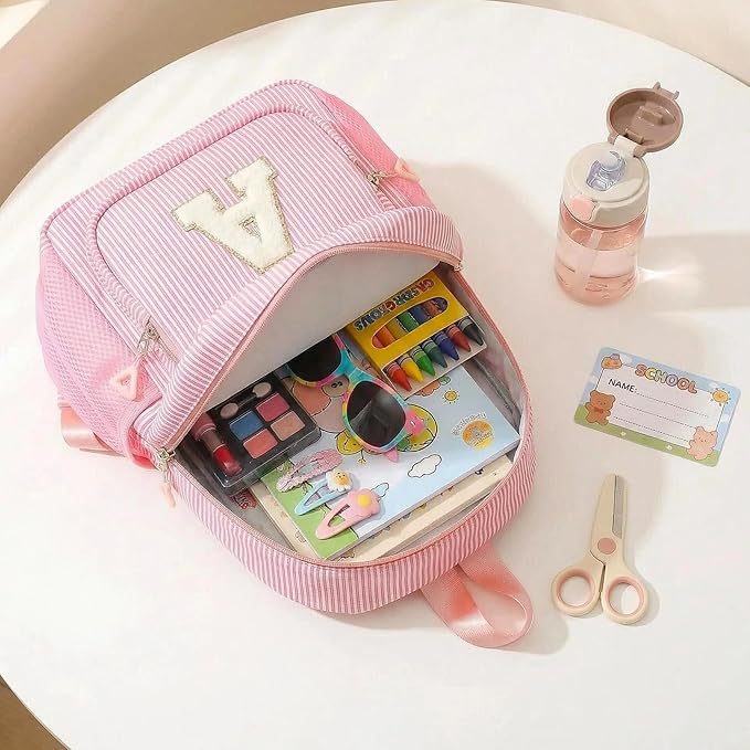 Kids Backpack for Girls 5-8, Cute Personalized Elementary Backpack for Kids Birthday Gifts (Pink J)