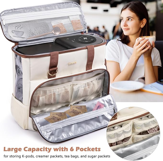 BAGSPRITE Travel Coffee Maker Carrying Case for Keurig K-Mini Plus & K-Slim – Portable Single Serve Coffee Machine Storage Bag with Accessories Space, Coffe Maker Travel Bag