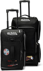 Von Dutch Signature Patch 2-Piece Rolling Duffel Set with Telescopic Trolley Handle and Inline Skate Wheels