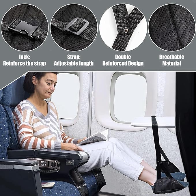 Portable Foot Hammock with Memory Foam, Enhanced Support for Relaxed Feet, Perfect for Long Flights and Desk Use, Comfortable Footrest Sling for Travel and Work