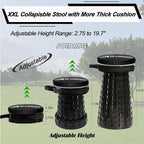 ALEVMOOM Upgraded H 19.7" Collapsilbe Stool with 1.38" Thick Cushion,1000 lbs Capacity Wider & Taller Heavy Duty, Portable and Foldable Adjustable Telescoping Stool for Camping Hiking BBQ