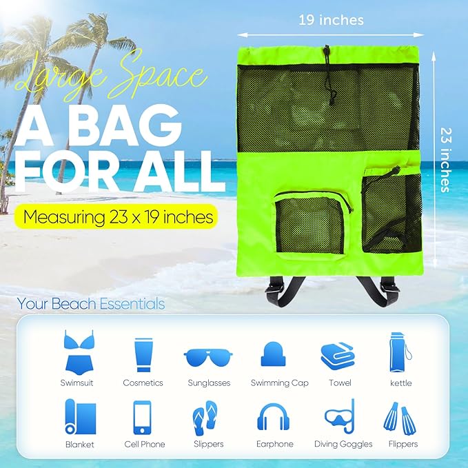 HOHOM Swim Mesh Beach Bag, Waterproof Gym Bags for Women and Men, Large Pool Bag Swimming Gear Drawstring Backpack