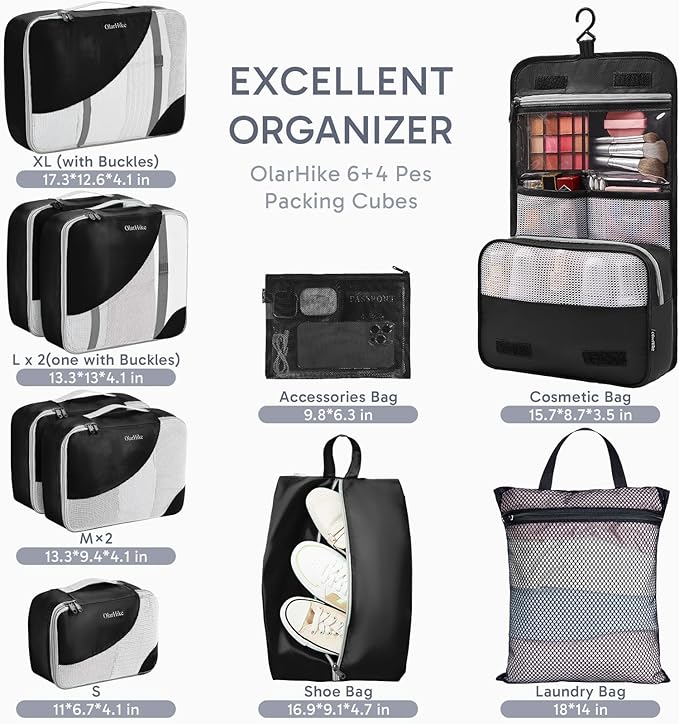 10 Set Packing Cubes for Travel, Gifts for Women Mom,Anti-Tearing Suitcase Organizer,OlarHike Vacation Essentials & Accessories for Cruise Ship