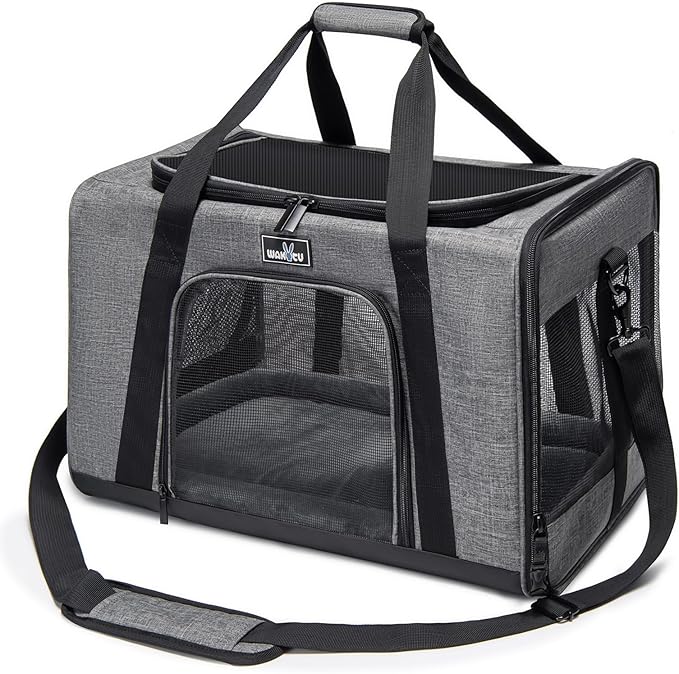 Wakytu Pet Carrier for Medium Large Cats and Dogs, Dog Carrier Travel Bag with Adequate Ventilation, 5 Mesh Windows, 3 Entrance, Locking Safety Zippers, Padded Shoulder and Carrying Strap, Large