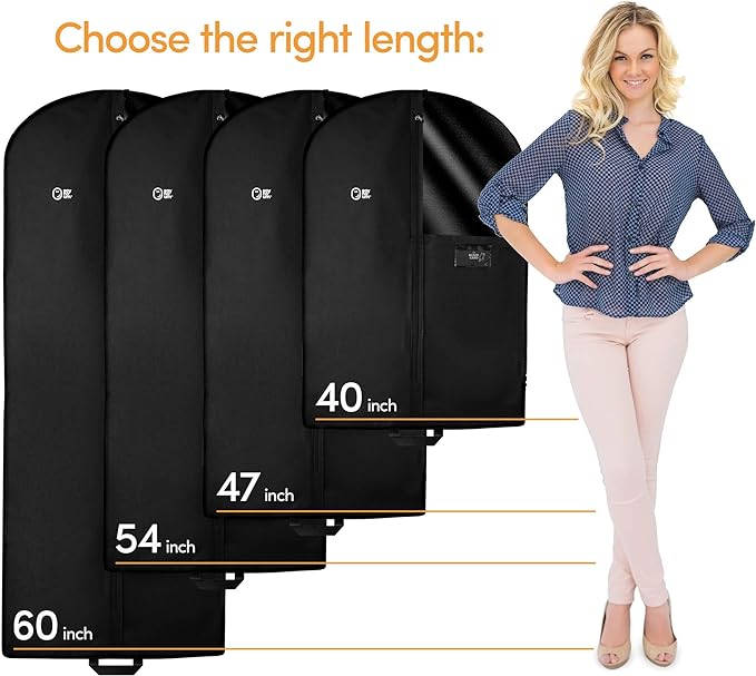 Luxury Storage Garment Bag for Men Suit, Long Women Dress, Tuxedo, Uniform | 47 Inch + 5 Inch Side Gusset | Hanging, Breathable, Foldable Clothes Cover and Protector