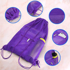 NATURAL STYLE Mesh Drawstring Backpack Bag, Gym Sports Bag with Zipper Pocket Bottle Holder, String Beach Bag for Swiming Travel (Purple)
