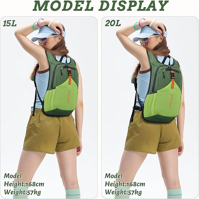 BECOJADDE 20L Small Hiking Backpack for Men Women Foldable Packable Back Pack Ultralight Hiking Daypack for Travel Camping Outdoor, Olive Green