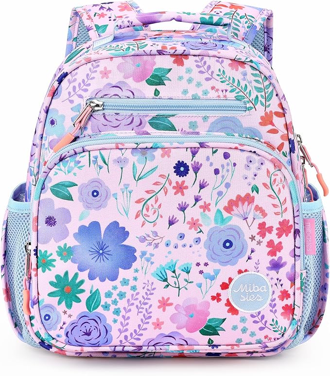 mibasies Toddler Backpack for Girls 2-4: Preschool Kindergarten Backpack - Cute Kids Backpacks for Girls - Flower Pinkish Blue