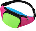 80s Neon Fanny Pack 2 Pockets 90s Belt Bags for Women Men Waist Retro Packs for Holiday Festival, 80s Theme Halloween Party, Vintage Rave Accessories Plus Size Belt Bag, Pink Bottom