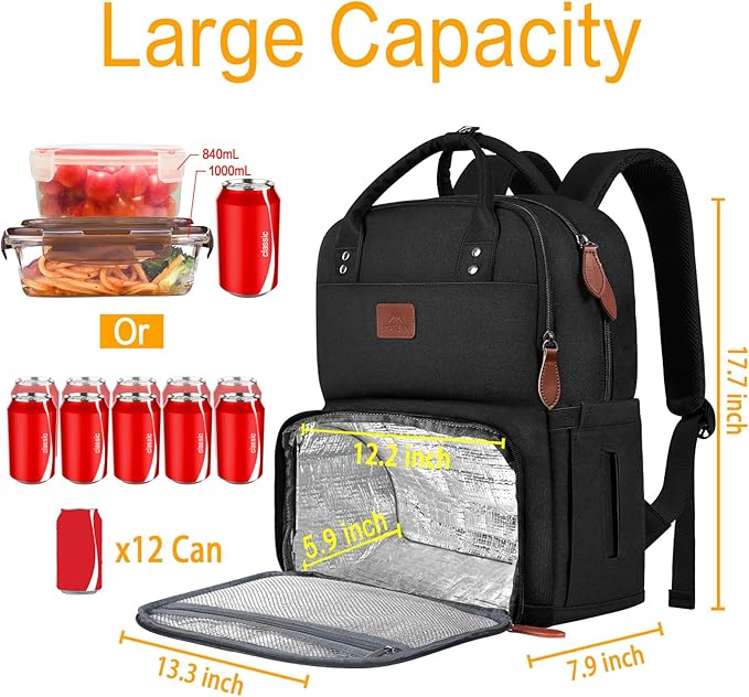 MATEIN 17 Inches Lunch Backpack, Extra Large Lunch Box with Insulated Cooler Compartment, Water Resistant Laptop Backpack for College Work Picnic Beaches