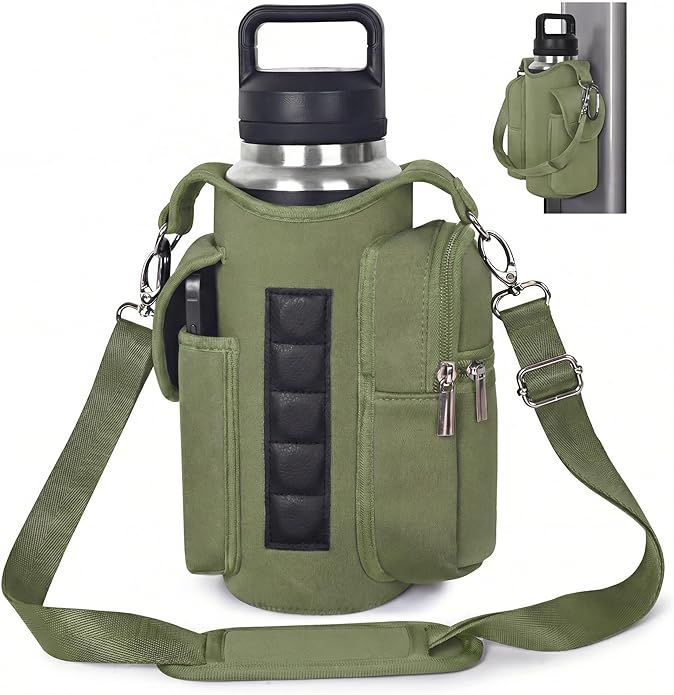 Magnetic Gym Bag for Women Men, Neoprene Water Bottle Carrier Bag with Strap fits 18-40oz, Crossbody Bag with Pockets