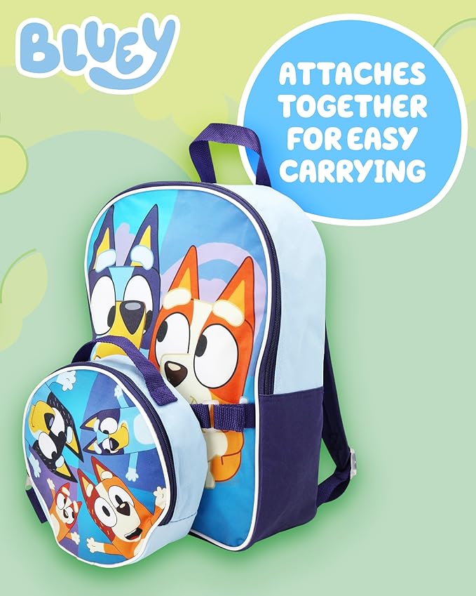 Fast Forward Bluey Kids Backpack and Lunch Box Set - 2 Piece 15 Inch School Backpack With Detachable Lunch Bag Set, Size One Size, Bluey Blue Round Lunch