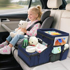 Backseat Organizer for Kids & Adults – Car Seat Cooler Warmer with 2-in-1 Writing Tray, Cup Holders & 11 Storage Compartments | Road Trip Car Organizer for Front & Back Seat (Black) (Navy Blue)