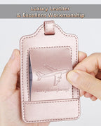 3 Pack Luggage Tags - Quick Install, Privacy Protection, Airplane Travel Essentials for Suitcases, Durable Leather - Rose Gold