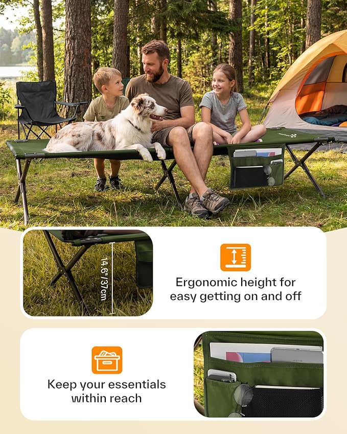 Sportneer Camping Cot, 78.3"x28.7"x14.6" Portable Folding Bed for Adults with Storage Bag, Support 330 LBS, Compact for Outdoor Camping, Travel, Home Guest Room