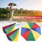 3 Pack Umbrella Hat, Sports Head Umbrella Hats for Adult Women, 26" Diameter Folding Waterproof Rainbow Fishing Headwear for Outdoor Party Beach Hiking