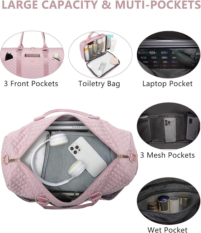 Women Weekender Travel Duffle Bag: Travel Duffel Overnight Bags with Shoe Compartment Large Carry on Tote with Toiletry Bag Weekend Traveling Yoga Gym Hospital Bag for Women with Wet Pocket Pink