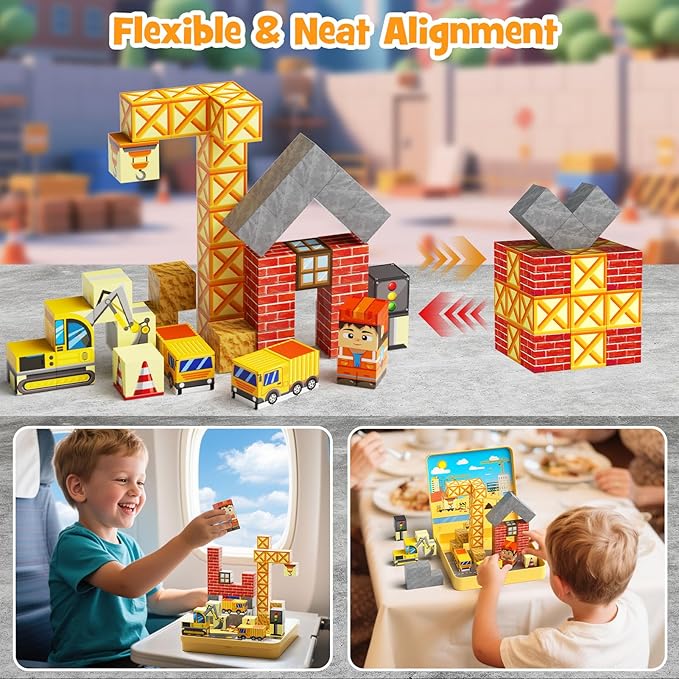 49PCS Mini Magnetic Building Blocks for Kids Ages 3-8 | STEM Educational Travel Toys with Portable Iron Storage Box | Construction Learning Gift for Toddlers, Boys & Girls