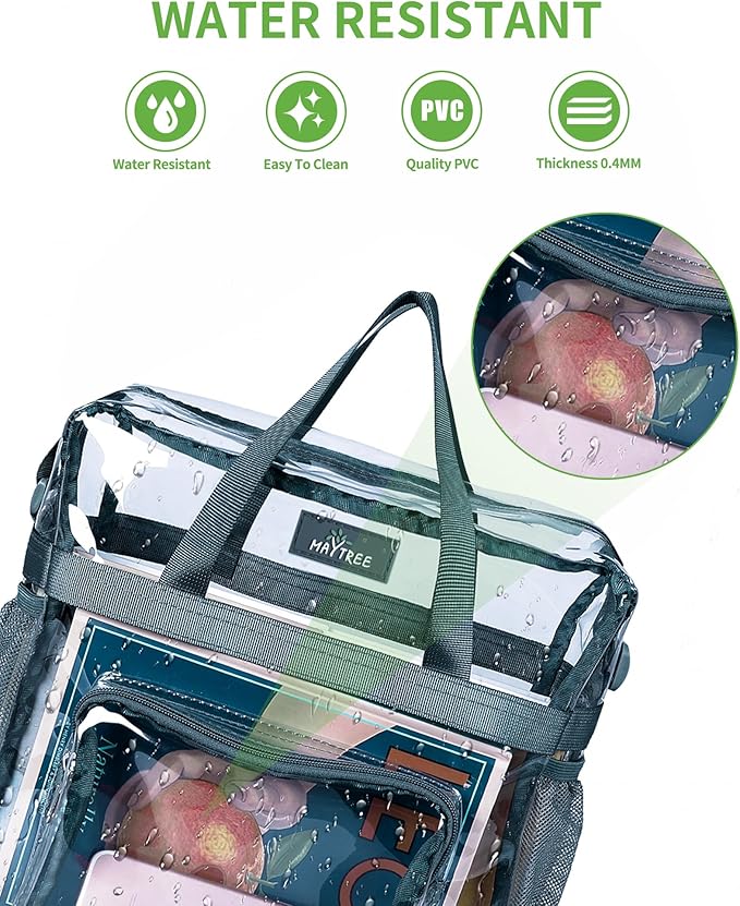 MAY TREE Clear Bag for Stadium Events 12×6×12 Clear Tote Lunch Bag with Reinforced Straps for Work, Sporting Events and Gym, Grey