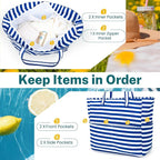 Iioscre Beach Bag for Women, Causal Hobo Pool Bags with Zipper Inner Pocket, Foldable Swim Tote Bag for Vacation Essentials