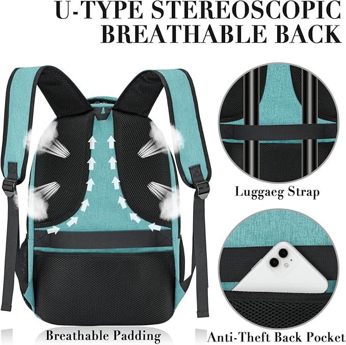 BIKROD Teal Backpack for Women and Men, Extra Large School Backpacks for Teens, Water Resistant Back Pack Fits 17 Inch Laptop, Business Anti Theft Sturdy Computer Bag Gifts