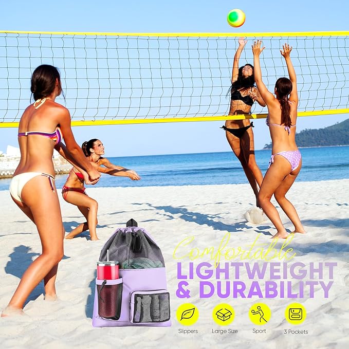 HOHOM Swim Mesh Beach Bag, Waterproof Gym Bags for Women and Men, Large Pool Bag Swimming Gear Drawstring Backpack