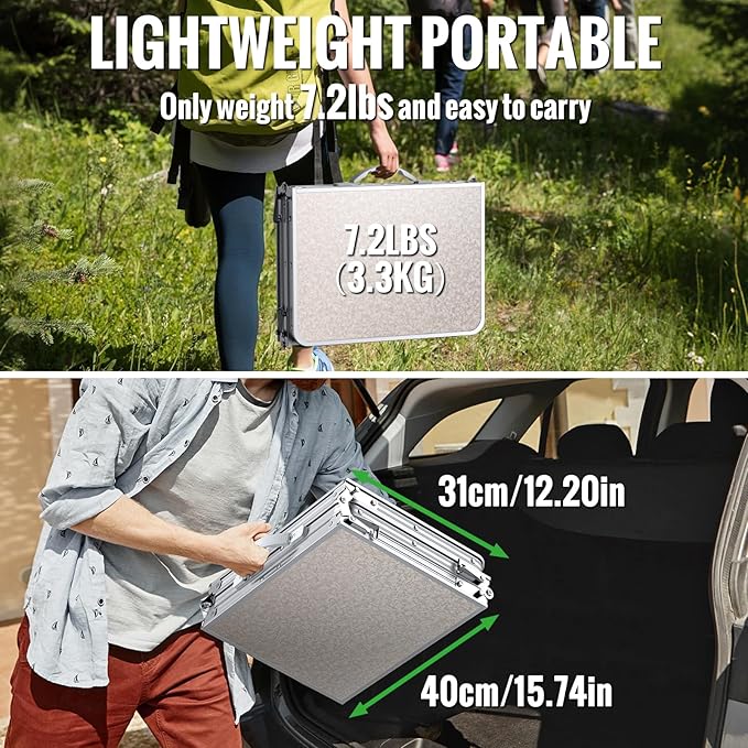 GARLLEN Folding Camping Table, 3-Height Adjustable Portable Folding Camping Table with Storage Bag, Lightweight Picnic Aluminum Table for Camping, BBQ, Outdoor, 34.2" L x 15.7" W, Silver