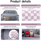 BOYATU Travel Makeup Bag Organizer Cosmetic Bag: 3 Pcs Set Make up Bags for Women with Handle - Waterproof Vegan Leather Toiletry Bag (01-G-Purple)
