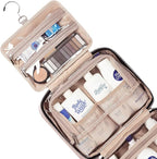 NISHEL Travel Toiletry Bag for women, Portable Hanging Organizer for Full-Sized Shampoo, Conditioner, Brushes Set, Makeup Accessories, Large Size, Pink