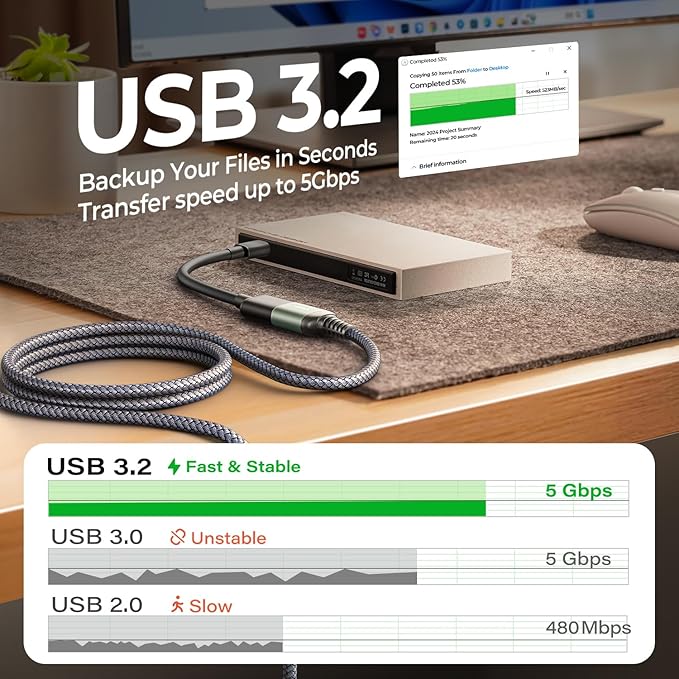 AINOPE USB Extension Cable 10FT,USB Extender,USB 3.0 Extension Cable, Male to Female Cord High Data Transfer Compatible with Webcam,USBKeyboard,Flash Drive,Hard Drive,Printer,Grey