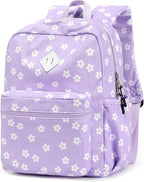 STEAMEDBUN Corduroy Kids Backpack for Girls Boys 3-8, Girls Backpack for Elementary Kindergarten - Purple Floral