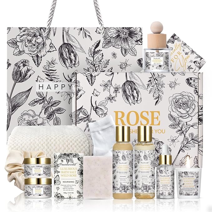 Mother's Day Gifts, Spa Gift Set for Women- Luxury Rose 14 Pcs Bath Set, Home Spa Kit, Christmas Gift for Women, Birthday Gifts