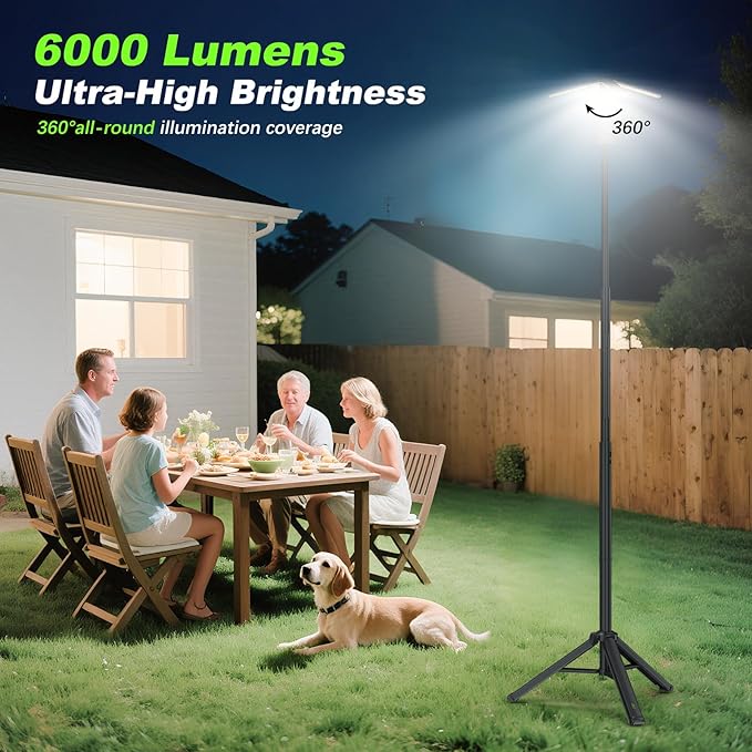 Clemas Camping Lights with Remote & Stand 6 Ft,14000 mAh Rechargeable Camping Lantern Tent Light, 6000 Lumen Magnetic Work Light,Portable Outdoor Light for Hiking,Camping,Emergency,Power Outages