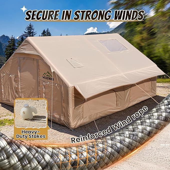 Inflatable Tent with Skylight, Quick Setup Blow Up Tents with Pump, Hot Tent with Stove Jack, Waterproof Oxford Inflatable House for Camping, Air Glamping Tents for Camping Adult 8-12 Person