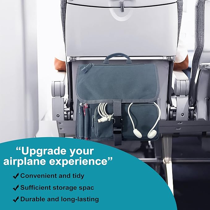 Airplane Seat Storage Pocket, International Travel Essentials,Airplane Pocket Organizer, Airplane Travel Accessories,Removable Toiletry Bag Designed (grey)