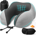 ExploreBliss Travel Pillow, Travel Pillows for Sleeping Airplane, Neck Pillow Airplane, Memory Foam Neck Pillow Set with Eye Mask, Earplugs and Storage Bag -Light Grey