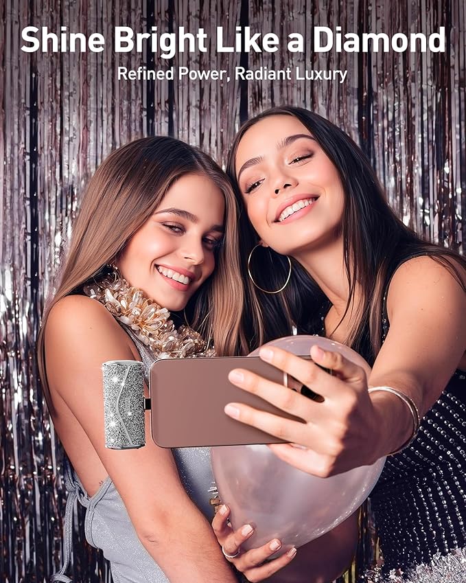 iWALK Upgraded Sparkly Portable Charger 22.5W, 5000mAh Power Bank for iPhone 17/16/15 Series, Mini Battery Pack with Built-in USB-C Connector Compatible with Samsung S25/24, iPad Pro/Air, AirPods