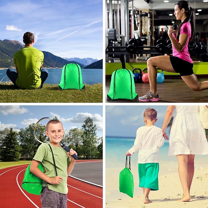 PLULON 25 Pcs Green Drawstring Backpack Bags Bulk String Backpack Cinch Sack Pull Sport Gym Backpack Bags for Yoga Traveling Outdoor Sports