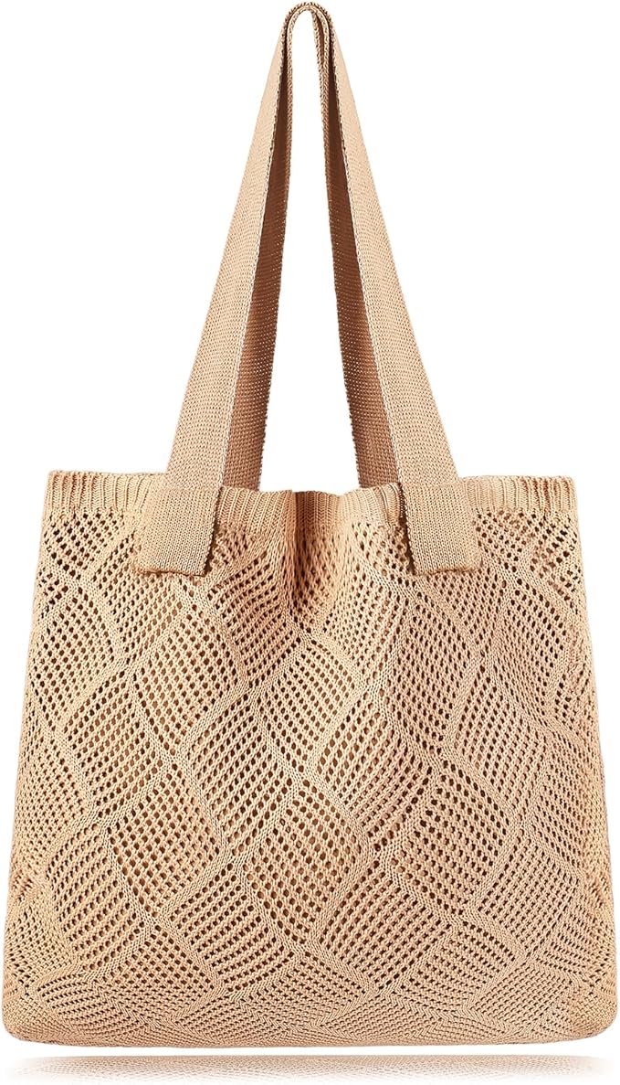 COOKOOKY Crochet Beach Tote bag Summer Beach Bag for Women Aesthetic Mesh Tote Bag Hippie Bag Knit Bag