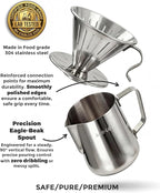 AGOGO Pour Over Coffee Maker Set - Unbreakable 304 Stainless Steel V60 Dripper & Server for Camping & Home, Includes 50 Paper Filters & Barista Towel - Silver - 20oz