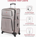 SWISSGEAR Sion Softside Expandable Spinner Luggage Durable Lightweight Travel Suitcase, Pewter, Checked-Medium 25-Inch