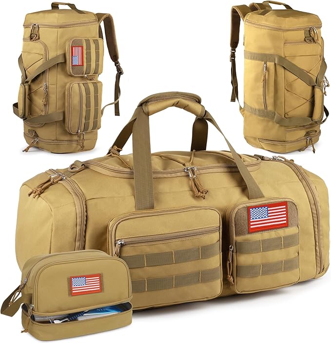 Tactical Gym Bag for Men，50L Large 3 in 1 Sports Duffle Bag with Shoes Compartment for Travel,Water Resistant Travel Backpack Weekender Overnight Bag with Wet Pocket for Women