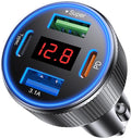 Car Charger USB C Fast Charge, 4 Port 78W Metal Car Phone Charger with Voltmeter, 2 USB-C & 2 USB-A 12V-24V Cigarette Lighter USB Charger Adapter for iPhone 17 16 15 Pro Max, Galaxy S26 S25, iPad
