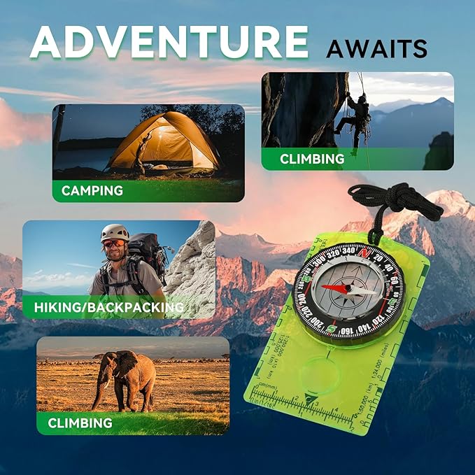 Compass Hiking Survival, Wilderness Survival Compass for Kids- Magnetic Gear Set Navigation Map- Backpacking Camping Hunting Survival