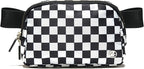 Pander Two Way Zipper Fanny Pack Nylon Everywhere Belt Bag for Women, Water Repellent Waist Packs, Crossbody Bags with Adjustable Strap (Checkered Black)